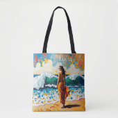 Vrouw op strand Abstract kustkunst Persoonlijk Tote Bag (Voorkant)
