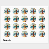 Vrouw op strand Abstract kustkunst Ronde Sticker (Vel)