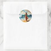 Vrouw op strand Abstract kustkunst Ronde Sticker (Tas)