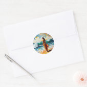 Vrouw op strand Abstract kustkunst Ronde Sticker (Envelop)