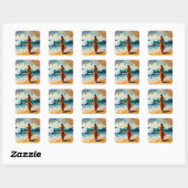 Vrouw op strand Abstract kustkunst Vierkante Sticker (Vel)