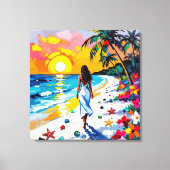 Vrouw op strand Tropisch decor Canvas Afdruk (Voorkant)