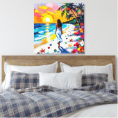 Vrouw op strand Tropisch decor Canvas Afdruk (Insitu (Slaapkamer))