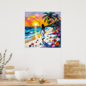 Vrouw op strand Tropisch decor Poster (Keuken)