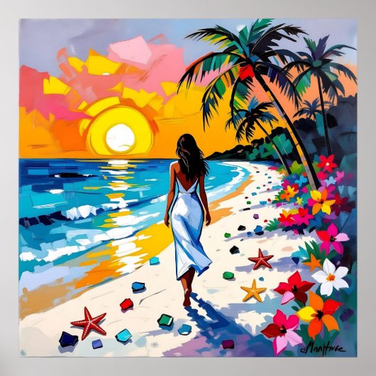 Vrouw op strand Tropisch decor Poster (Voorkant)