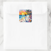 Vrouw op strand Tropisch decor Vierkante Sticker (Tas)