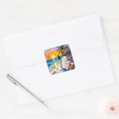 Vrouw op strand Tropisch decor Vierkante Sticker (Envelop)