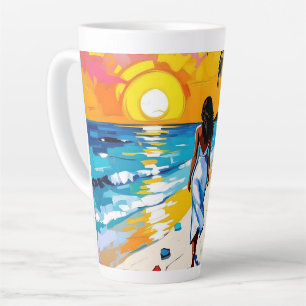 Vrouw op strand Tropisch tafereel Latte Mok