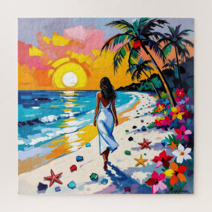 Vrouw op strand Tropisch tafereel Legpuzzel