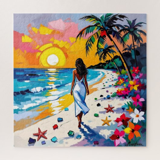 Vrouw op strand Tropisch tafereel Legpuzzel (Verticaal)