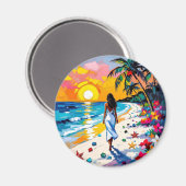 Vrouw op strand Tropisch tafereel Magneet (Voorkant / Achterkant)
