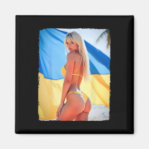 Vrouw op T-shirt - Blonde Bikini Be en Oekraïne Magneet