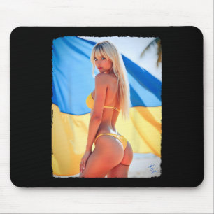 Vrouw op T-shirt - Blonde Bikini en Oekraïne Muismat