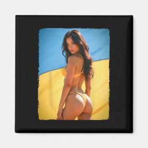 Vrouw op T-shirt - Bruinharige bikinibabe en Oekra Magneet