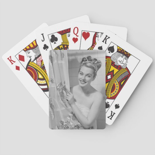 Vrouw opgepakt pokerkaarten (Achterkant)