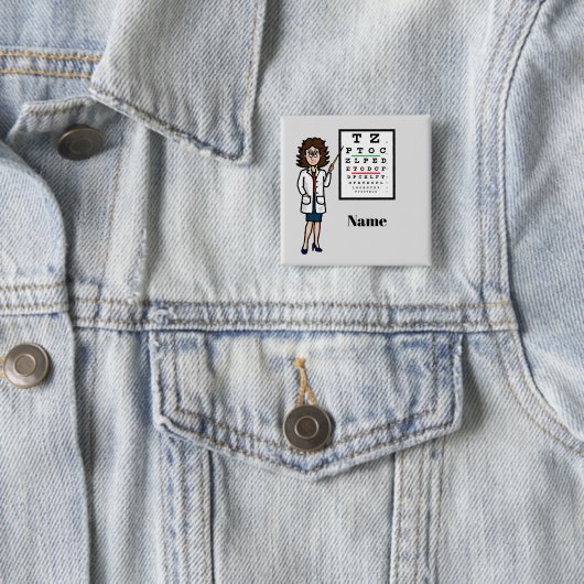 Vrouw Optometrist Name Button Button (In situ)