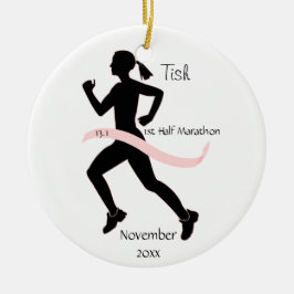 Vrouw Ornament met halve marathon in roze