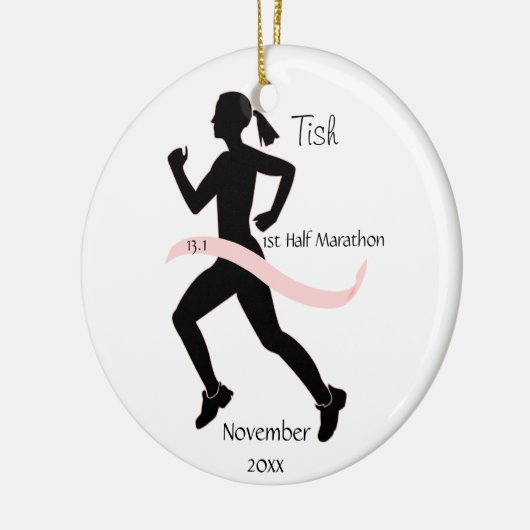 Vrouw Ornament met halve marathon in roze (Links)
