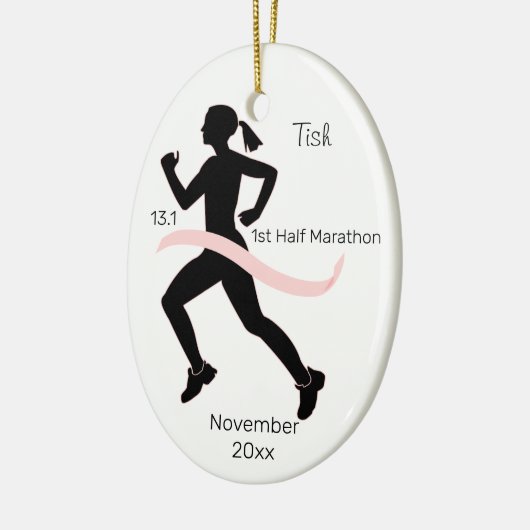 Vrouw Ornament met halve marathon in roze (Links)