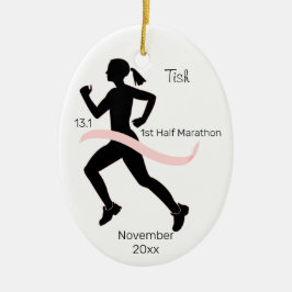 Vrouw Ornament met halve marathon in roze