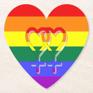 Vrouw Paar Pride Symbolen Regenboogvlag Kartonnen Onderzetters