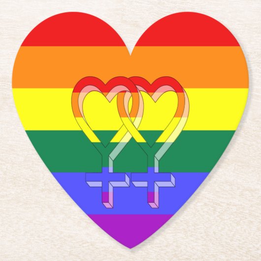 Vrouw Paar Pride Symbolen Regenboogvlag Kartonnen Onderzetters (Voorkant)