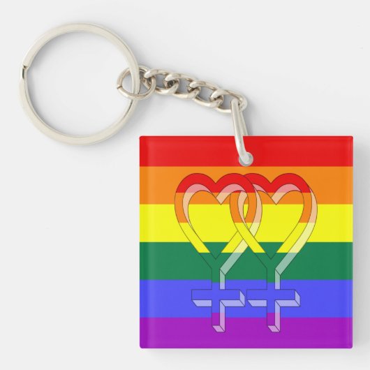 Vrouw Paar Pride Symbolen Regenboogvlag Sleutelhanger (voorkant)