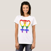 Vrouw Paar Pride Symbolen Regenboogvlag T-shirt (Voorkant volledig)