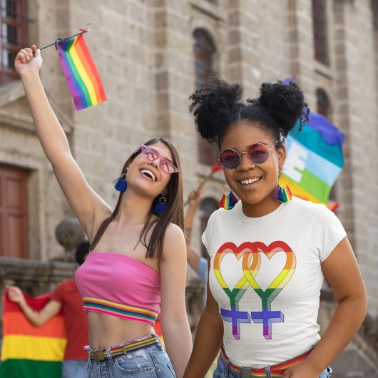 Vrouw Paar Pride Symbolen Regenboogvlag T-shirt