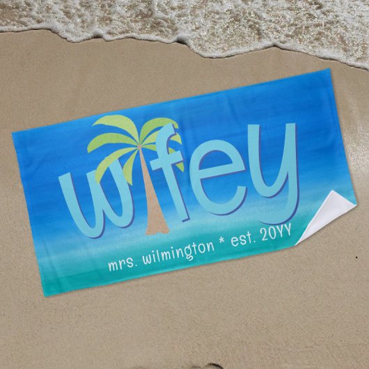 Vrouw Palmboom Oceaan Blauw Groen Trouwcadeau Strandlaken