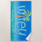 Vrouw Palmboom Oceaan Blauw Groen Trouwcadeau Strandlaken (Voorkant)