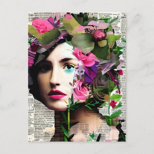 Vrouw Papier Collage Art Briefkaart (Voorkant)