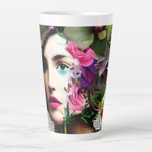  Vrouw Papier Collage Art Latte Mok (Voorkant)