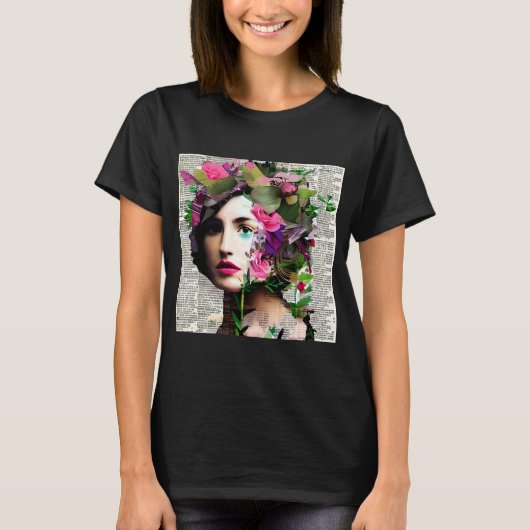 Vrouw Papier Collage Art T-shirt (Voorkant)