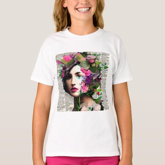 Vrouw Papier Collage Art T-shirt (Voorkant)