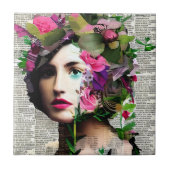   Vrouw Papier Collage Art Tegeltje (Voorkant)