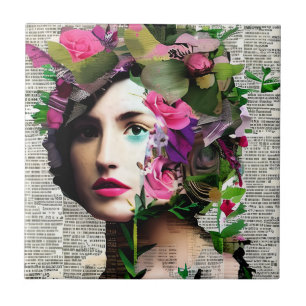 Vrouw Papier Collage Art Tegeltje