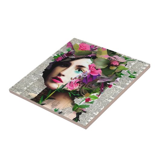   Vrouw Papier Collage Art Tegeltje (Zijkant)