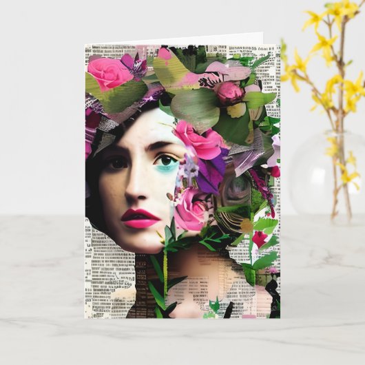  Vrouw Papier Collage Tante's Verjaardag Kaart (Gele Bloem)