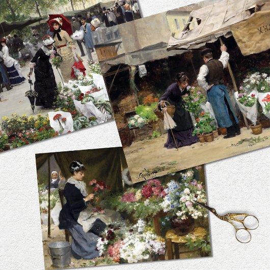 vrouw Parijse Bloemenmarkt Decoupage Inpakpapier Vel