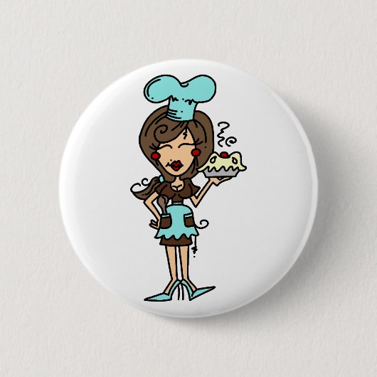 Vrouw Pastry Chef - Brunette T-shirts en Gifts Ronde Button 5,7 Cm (Voorkant)