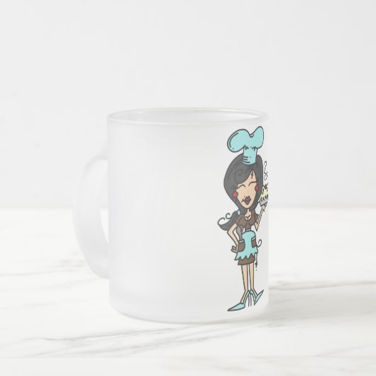 Vrouw Pastry Chef - Zwart haar T-shirts en geschen Matglas Koffiemok (Voorkant links)