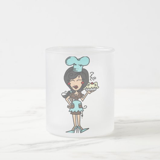 Vrouw Pastry Chef - Zwart haar T-shirts en geschen Matglas Koffiemok (Center)