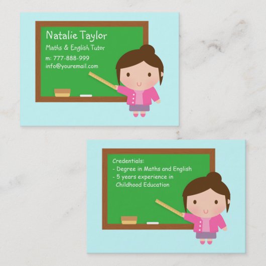 Vrouw Persoonlijke Toner of Teacher Chalkboard Visitekaartje (Voorkant / Achterkant)