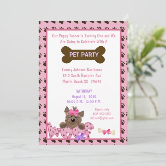 Vrouw Pet Birthday Party Invitation Kaart (Staand voorkant)
