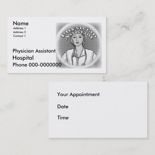 Vrouw Physician Assistant Visitekaartjes Afsprakenkaartje (Voorkant / Achterkant)