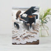 Vrouw pianist in de oceaan voor piano overweging kaart (Staand voorkant)