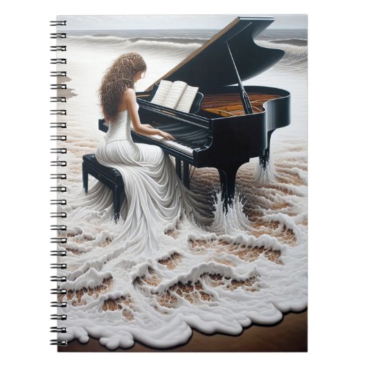 Vrouw pianist in schuimig Surf Notitieboek (Voorkant)