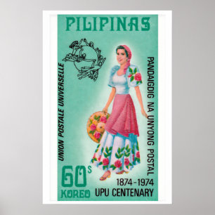 Vrouw Pilipinas jaren 60-70 Postzegel - Vintage Poster