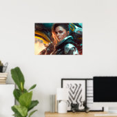 Vrouw Piloot in een stad van het toekomstige Poste Poster (Thuiskantoor)